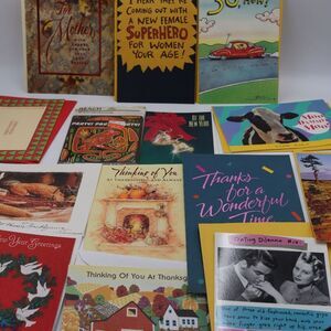 Vintage Lot of Greeting Cards Thanksgiving Christmas Birthday Funny Assorted Car